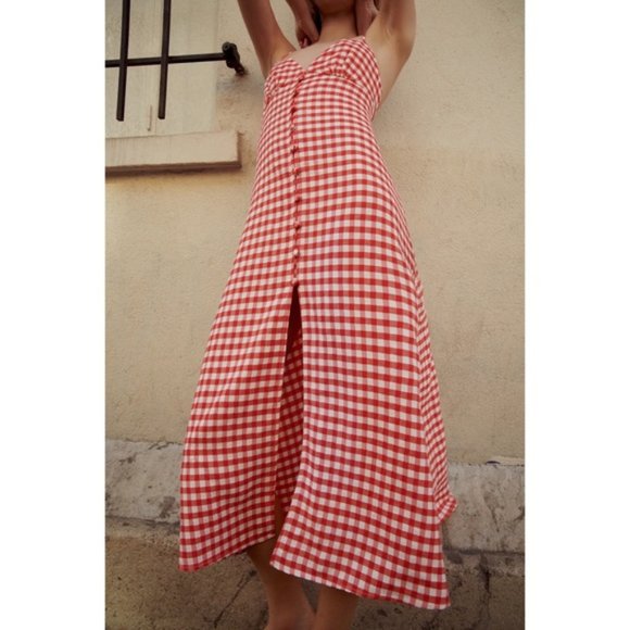 ZARA Strappy Gingham V-Neck Dress - Picture 15 of 16